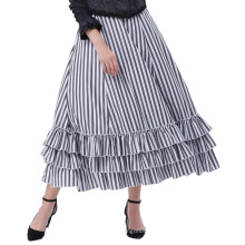 Belle Poque Retro style Gothique style noir et blanc Stripes Bustle Skirt BP000354-1